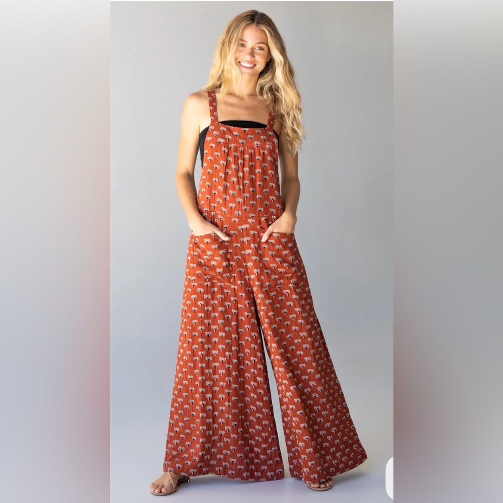 NATURAL LIFE Terracotta Jumpsuit with White Pattern